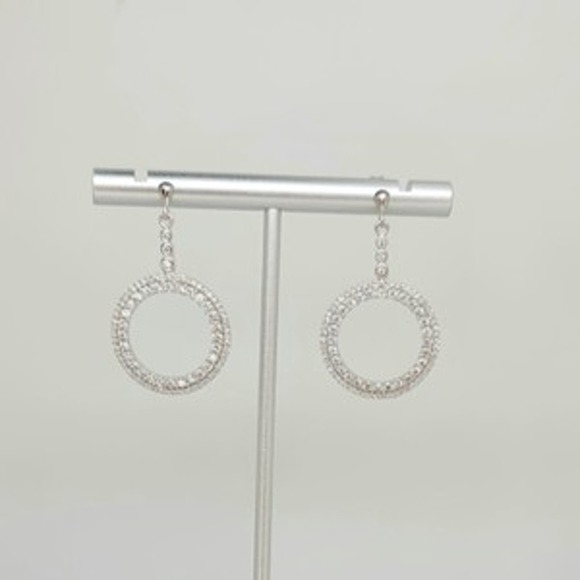 Platinum Plated .925 SS 1.67cttw Diamond  Simulant Circle Earrings - Picture 9 of 9